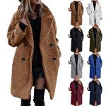 Women's 2024 Winter Coats Faux Fur Long Sleeve Lapel Overcoat Fuzzy Fleece Outerwear Button down Sherpa Jackets, Brown, Medium