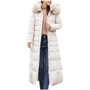Long Winter Coat for Women Outdoor Thick Quilted Puffer Jacket Zipper Warm Oversized Overcoats with Faux Fur Hood