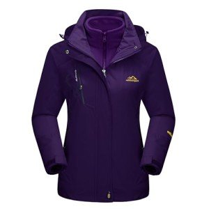 MAGCOMSEN Winter Coats for Women Snow Jacket Waterproof Fleece Lined Ski Coats 3 in 1 Warm Dark Purple XL