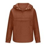 Women Quilted Pullover Puffer Jacket Oversized Casual Long Sleeve Hooded Coats Winter Warm Outwear with (Brown, L)