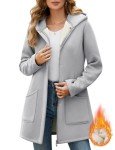 Oleda Zip Up Womens Hoodies Sherpa Fleece Winter Jacket Hoodie Long Sleeve Tunic Sweatshirt Hooded Coats with Pockets Light Grey