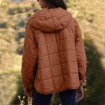 Women Quilted Pullover Puffer Jacket Oversized Casual Long Sleeve Hooded Coats Winter Warm Outwear with (Brown, L)