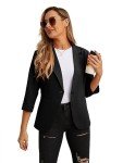 GRECERELLE Blazers for Women Lightweight Suit Jackets 3/4 Sleeve Casual Work Office Blazer Jacket with Pockets Black-6