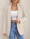 Dazosue Women Shawl Collar Blazer Casual Open Front Buttonless Flap Pocket Business Office Suit Jacket Beige M