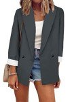 BOFETA Womens Casual Blazers Long Sleeve Lapel Open Front Work Office Jacket with Pockets Dark Grey XL