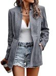 Jhsnjnr Women's Tweed Blazer Casual Long Sleeve Open Front Coat with Pockets Notch Neck Office Suit Jackets Fall Black