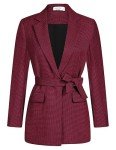 JASAMBAC Work Office Blazers for Women Open Front Long Sleeve Button Down Cardigan Jacket Dressy Business Outfits Wine Red