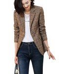 ebossy Women's Notch Lapel 2 Button Boyfriend Blazer Suit Houndstooth Plaid Jacket Coat, X-brown, Large