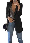 WIWIQS Women's Casual Fitted Simple Solid Blazers Business Lapel Stretchy Blazer Coat Long Sleeve Open Front Work Office Jacket BLK L