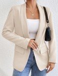 Dazosue Women Shawl Collar Blazer Casual Open Front Buttonless Flap Pocket Business Office Suit Jacket Beige M