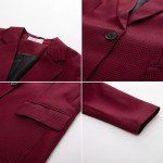 JASAMBAC Work Office Blazers for Women Open Front Long Sleeve Button Down Cardigan Jacket Dressy Business Outfits Wine Red