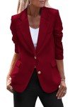 PRETTYGARDEN Women's 2024 Fall Business Casual Blazers Long Sleeve Notch Lapel Trendy Work Office Blazer Jackets Outerwear (Wine Red,X-Large)