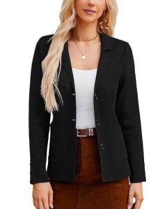KANCY KOLE Women's Casual Blazer Long Sleeve Button Down Cardigan Work Bussiness Jacket with Pocket Black M