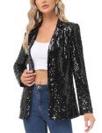 KANCY KOLE Women Long Sleeve Blazer Jacket Open Front Sequin Jacket Shimmer Glitter Party Cardigan Coat Black XL