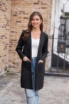 GRACE KARIN Women's Open Front Long Cardigan Long Sleeve Lapel Sweater Blazer with Pockets Casual Knit Oversized Coat Black X-Large