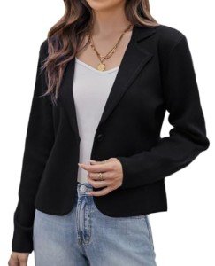 GRACE KARIN Blazers for Women Sweater Lightweight Blazer Casual Work Croppped Cardigan Knit Blazer Jacket for Women Black M