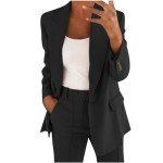 TIMIFIS Blazer Suit Set for Women Plus Size Lapel Jackets Long Pants Work Official Lounge Set Casual 2 Piece Blazer Suits Black