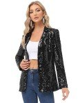 KANCY KOLE Women Long Sleeve Blazer Jacket Open Front Sequin Jacket Shimmer Glitter Party Cardigan Coat Black XL
