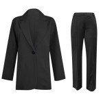 TIMIFIS Blazer Suit Set for Women Plus Size Lapel Jackets Long Pants Work Official Lounge Set Casual 2 Piece Blazer Suits Black