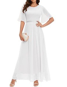Lace Bridesmaid Evening Gown in White, Large