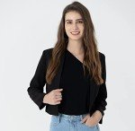 Beninos Womens Long Sleeve Open Front Crop Blazer Jacket (806 Black, L)