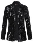 KANCY KOLE Women Long Sleeve Blazer Jacket Open Front Sequin Jacket Shimmer Glitter Party Cardigan Coat Black XL