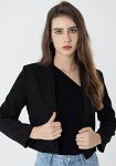 Beninos Womens Long Sleeve Open Front Crop Blazer Jacket (806 Black, L)