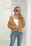 Zeagoo Spring Jackets for Women Cropped Corduroy Shacket Button Long Sleeve Oversized Shirts Fall Trendy Coats Camel