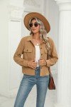 Zeagoo Spring Jackets for Women Cropped Corduroy Shacket Button Long Sleeve Oversized Shirts Fall Trendy Coats Camel
