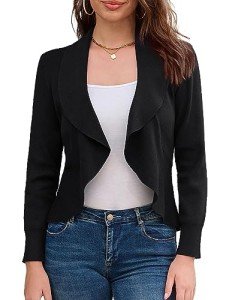 GRACE KARIN Women's Blazer Cardigan Spring Casual Asymmetric Hem Lightweight Long Sleeve Plus Size Cardigan Black L