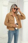 Zeagoo Spring Jackets for Women Cropped Corduroy Shacket Button Long Sleeve Oversized Shirts Fall Trendy Coats Camel