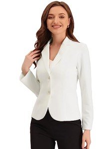 Allegra K Women's Work Office Blazers Stretch Lapel Collar Long Sleeve Jacket Suit Blazer White S