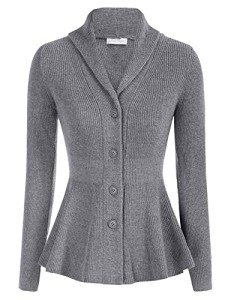 Belle Poque Women's Peplum Hem Sweater Elegant Cardigan Sweater Button Up Vintage Cable Knitted Sweater (Grey, L)