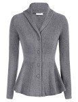 Belle Poque Women's Peplum Hem Sweater Elegant Cardigan Sweater Button Up Vintage Cable Knitted Sweater (Grey, L)