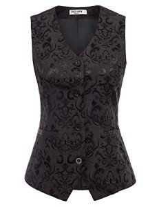 Women's Floral Tuxedo Jacket Paisley Shawl Lapel Suit Blazer Waistcoat Women Vest Black Jacquard 3XL