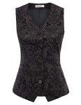 Women's Floral Tuxedo Jacket Paisley Shawl Lapel Suit Blazer Waistcoat Women Vest Black Jacquard 3XL
