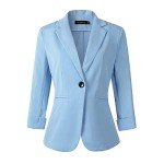 Womens 3/4 Sleeve Lightweight Office Work Suit Jacket Boyfriend Blazer (1906 Light Blue, L)