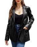 RISISSIDA Women Faux Leather Blazer Jacket Vegan Pleather Coat Black 21002 M