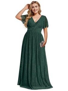 Dark Green Plus Size A-Line V Neck Maxi Dress