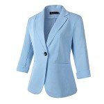Womens 3/4 Sleeve Lightweight Office Work Suit Jacket Boyfriend Blazer (1906 Light Blue, L)