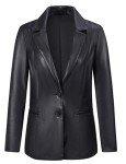RISISSIDA Women Faux Leather Blazer Jacket Vegan Pleather Coat Black 21002 M