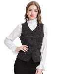 Women's Floral Tuxedo Jacket Paisley Shawl Lapel Suit Blazer Waistcoat Women Vest Black Jacquard 3XL