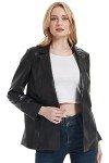 RISISSIDA Women Faux Leather Blazer Jacket Vegan Pleather Coat Black 21002 M