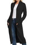 GRACE KARIN Womens Casual Longline Knit Cardigan Long Black Sweater Cardigan Loose Sweater with Pockets(S,Black)