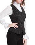 Women's Floral Tuxedo Jacket Paisley Shawl Lapel Suit Blazer Waistcoat Women Vest Black Jacquard 3XL