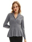 Belle Poque Women's Peplum Hem Sweater Elegant Cardigan Sweater Button Up Vintage Cable Knitted Sweater (Grey, L)
