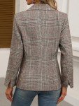 ELLEVEN Women's Lapel Collar Plaid 2 Button Boyfriend Blazer Suit Houndstooth Work Office Blazer Jacket, A-brown Plaid, Medium