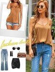 VIDUSSA Womens V Neck Camisole Silk Satin Cami Tank Tops Casual Sleeveless Shirt Blouses Pack 3 Pack Black+Champagne+Khaki L
