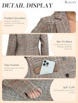 ELLEVEN Women's Lapel Collar Plaid 2 Button Boyfriend Blazer Suit Houndstooth Work Office Blazer Jacket, A-brown Plaid, Medium