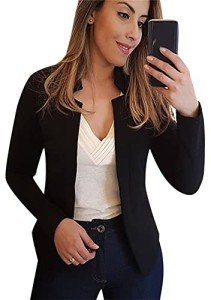 YMING Women's Classic Solid Color Short Blazer Casual Office Cardigans Slim Fit Simple Jackets Blk M